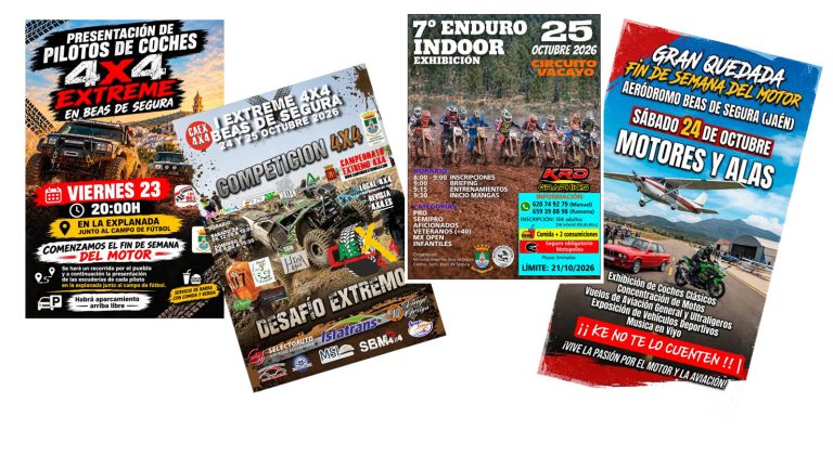 Beas de Segura prepara un gran fin de semana del motor con el Extreme 4×4, motos de enduro, coches clásicos, deportivos y aviación